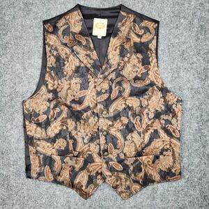 Wah Maker‎ Vest Mens Medium Black Gold Paisley Western Frontier Dress Cowboy
